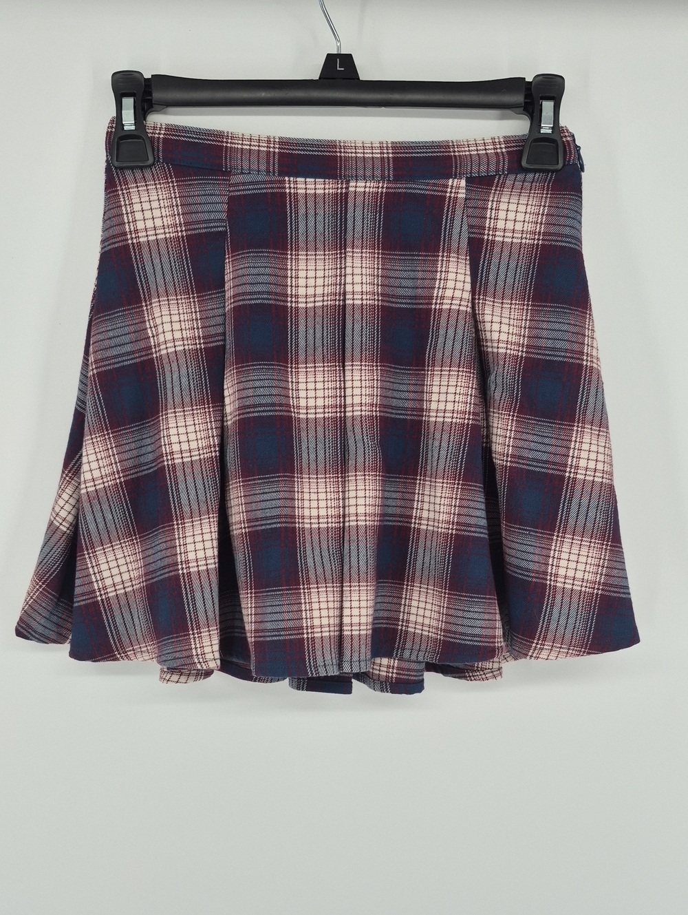 Plaid Mini Skirt Blue Burgandy School Girl Women Junior Size 0 Pleated Side Zip
